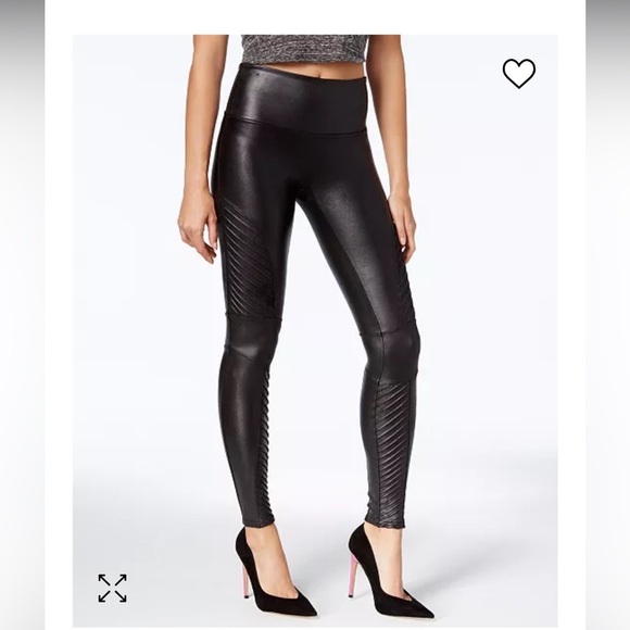 SPANX Black Faux Leather Moto Leggings Size M - Picture 1 of 16